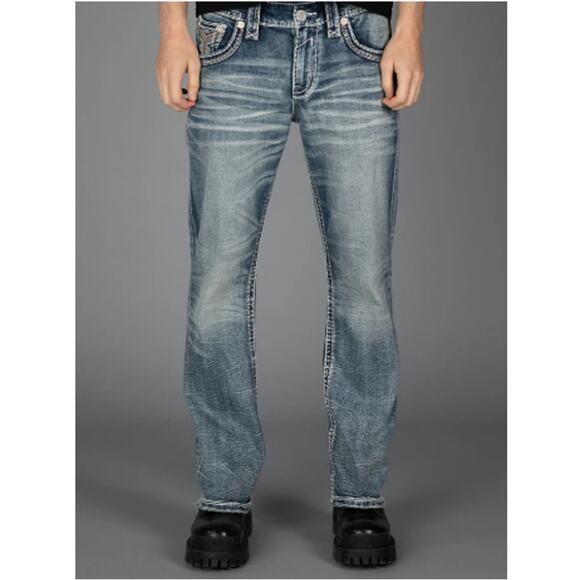 Rock Revival Men's Light Blue Clifford Bootcut Jeans Size 38